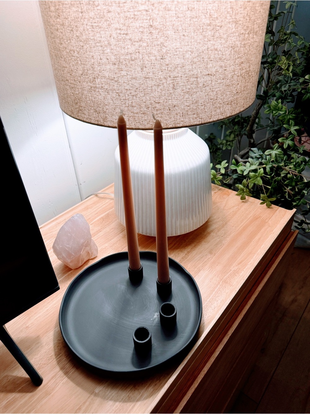 Anthropologie Ceramic Candelabra Black 10”